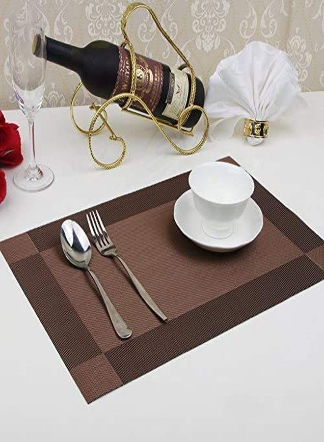 باسكيتي مجموعة من 6 مفارش طاولة من مادة PVC مع مفرش طاولة واحد - مفارش مقاومة للماء وغير قابلة للانزلاق لطاولة الطعام والمطبخ وطاولة القهوة، سهلة التنظيف، تصميم بني أنيق، متينة وواقية (بني) - Image 5